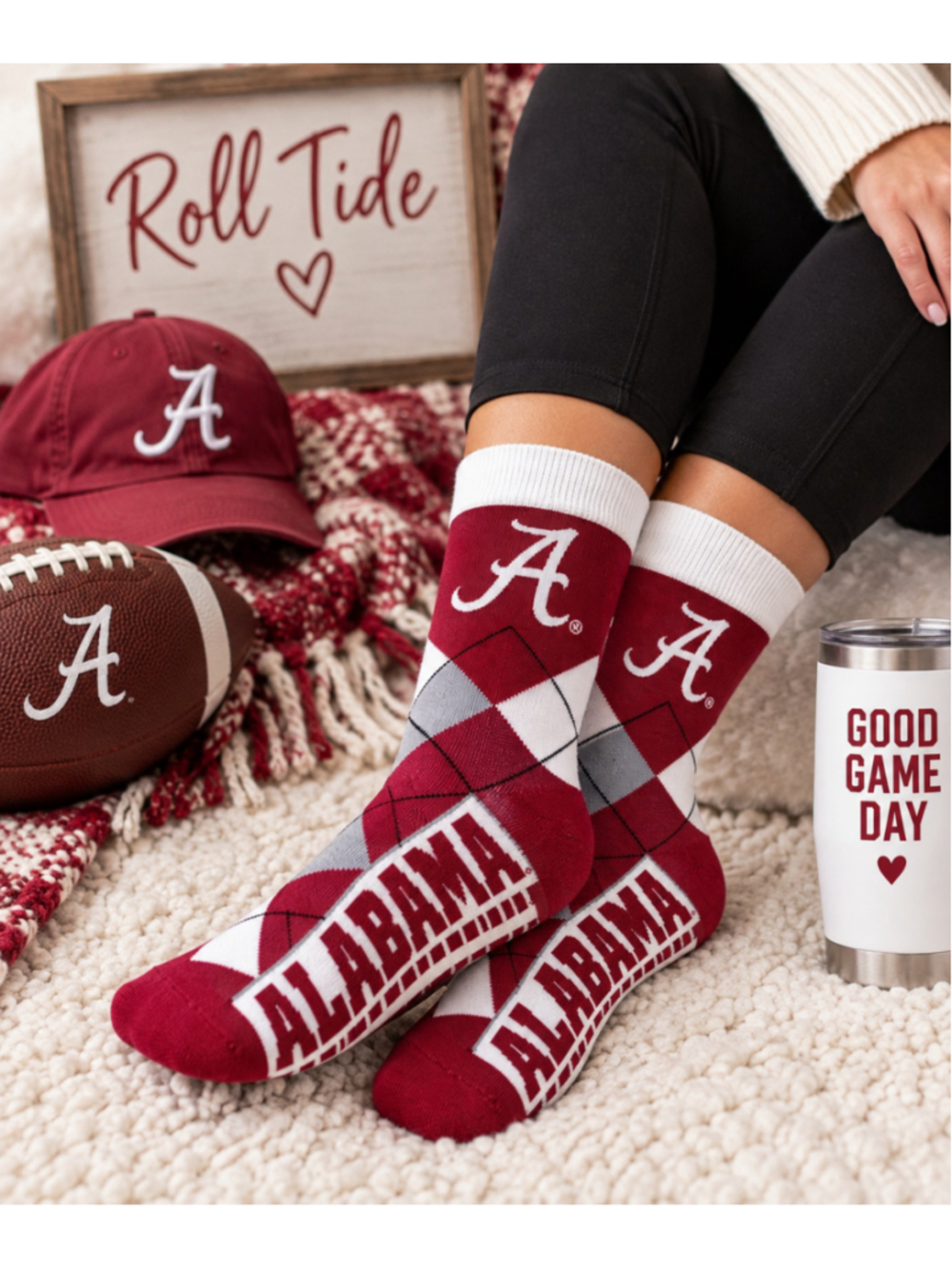 Alabama Crimson Tide Argyle Crew Socks Crimson White Gray NCAA
